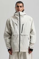 Men's Off White Contrast-Zip Fully Sealed Waterproof Insulated Snow Jacket